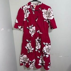 Maeve burgundy & white floral dress button up front